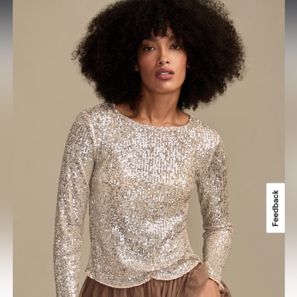 Sequin Long Sleeve Top - Silver Lucky Brand